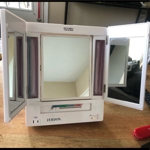 Jerdon Tabletop Tri-Fold Lighted Makeup Mirror